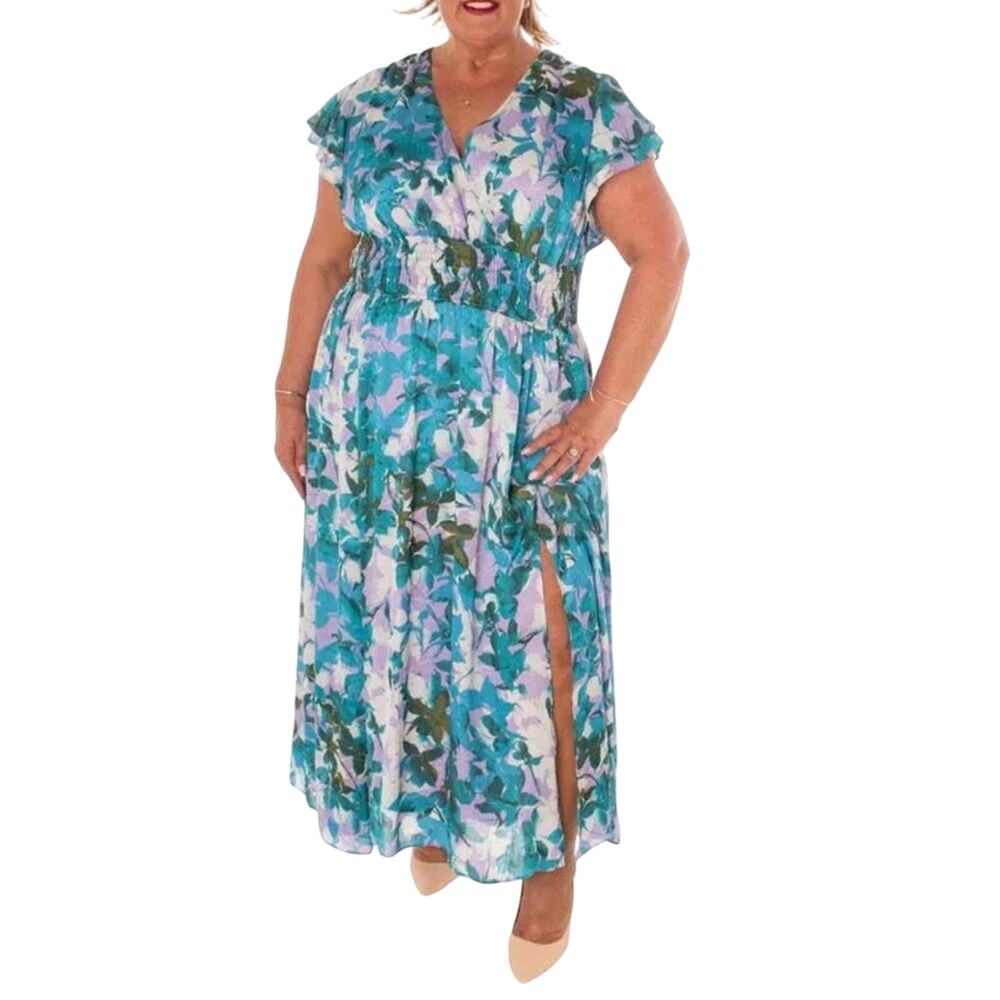Taylor $134 Smocked Waist Maxi Floral Chic Flowy Dress Size 24W